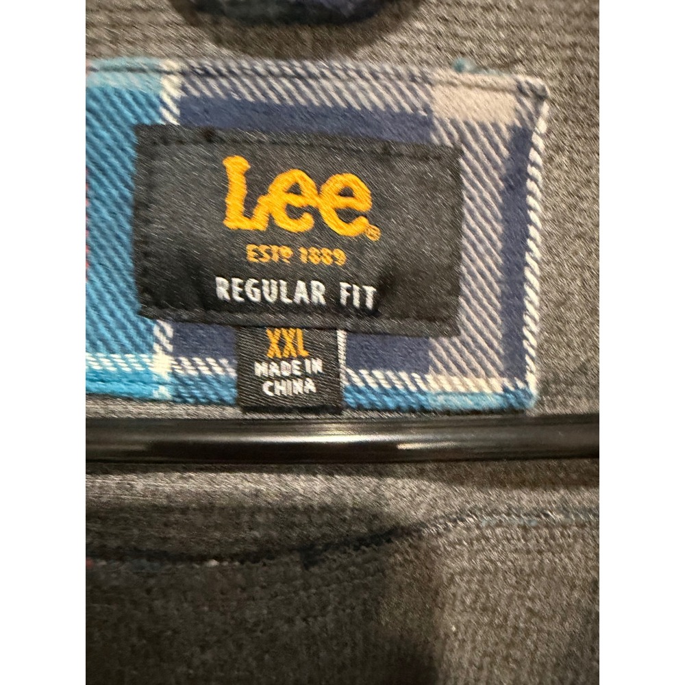 Lee Mens XXL Regular Fit Flannel Shirt Jacket Blue Plaid Jersey Lined 1617830 - Picture 3 of 13